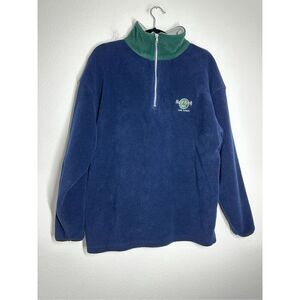 Hard Rock Cafe Cape Town Fleece Embroidered Pullover Size S 1/3 Zip Blue Green